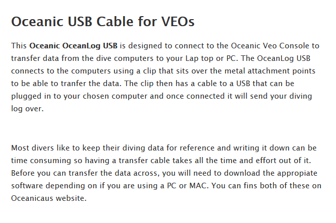 usb cable for veos detailed information