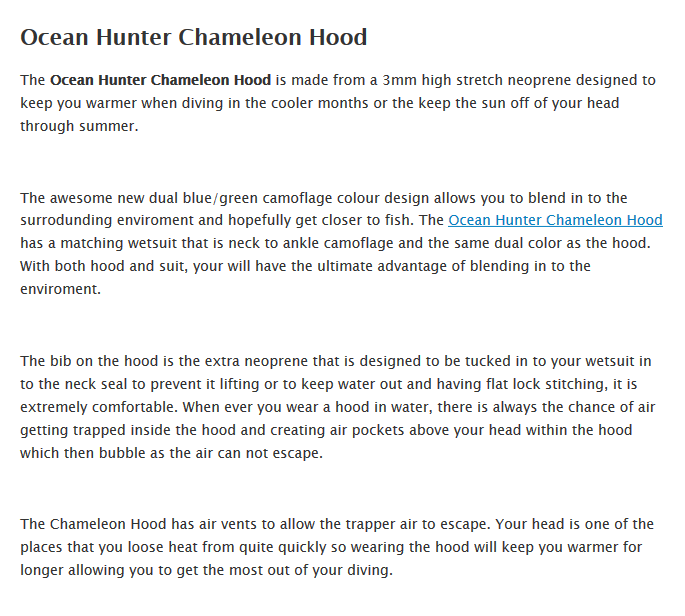 chamelion ocean hunter hood details