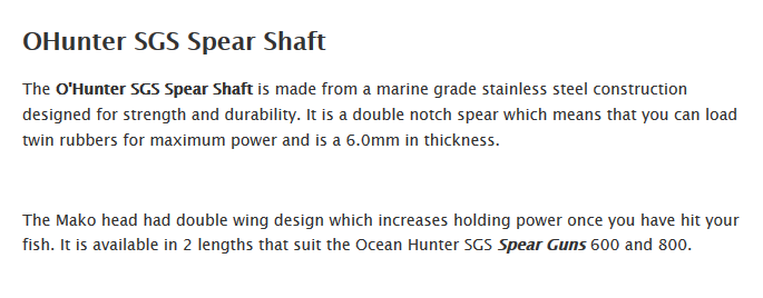 ocean hunter spear shaft detailed information