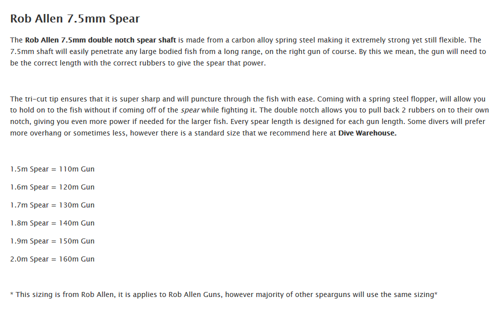 rob allen spear shaft details