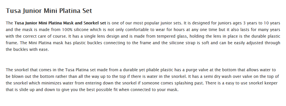 platina set mask and snorkel