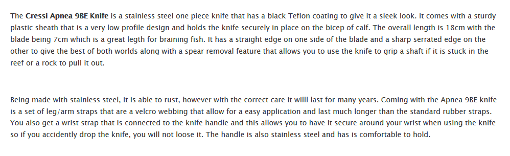 cressi knife detailed information