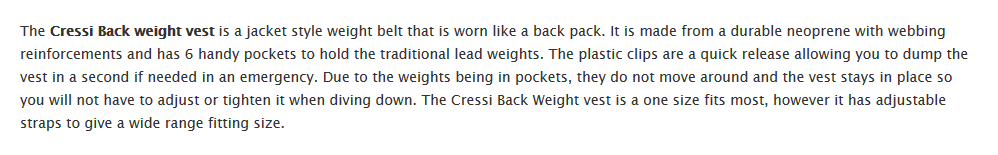 cressi weight vest information