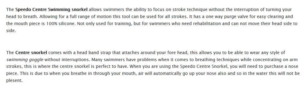 speedo snorkel details