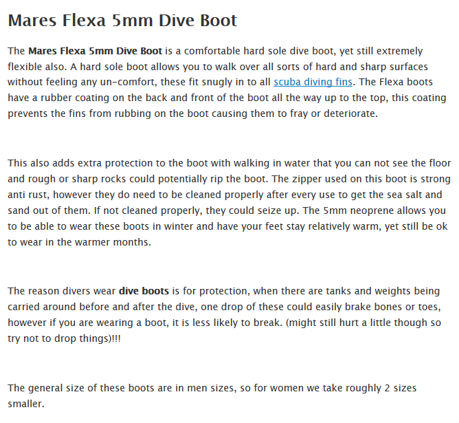 flexa 5mm dive boot detailed information