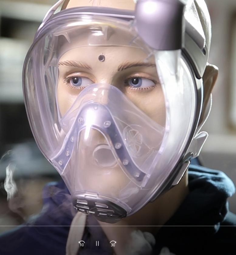 woman wearing duke mask