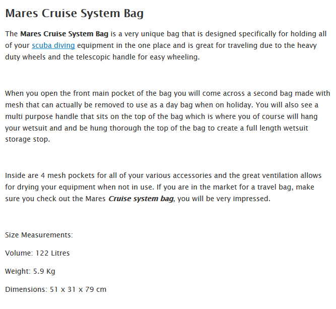 mares cruise system bag