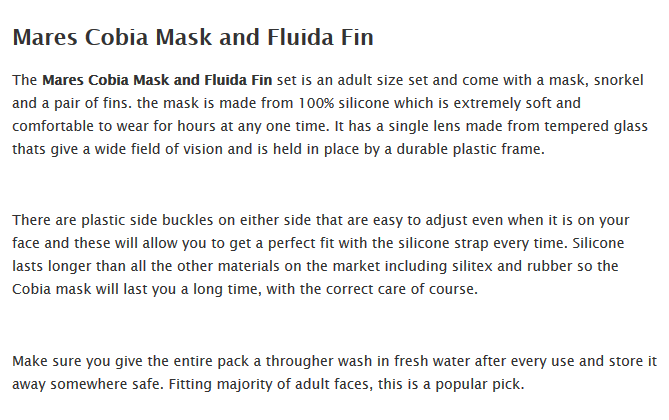 mares cobia mask snorkel details