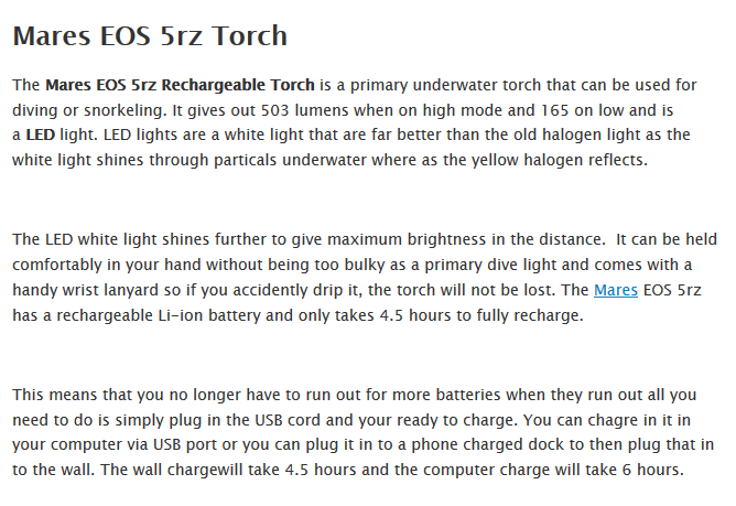 mares dive torch details