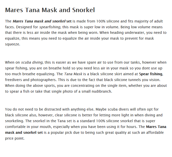 mares tana mask and snorkel set detailed information