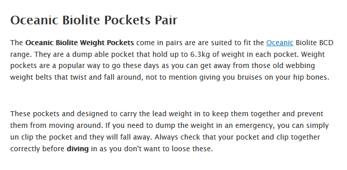weight pockets pairs details