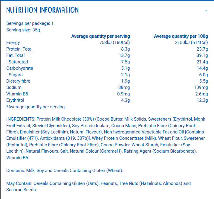 keto wafer bar nutritional information