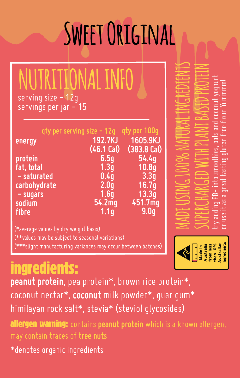 peanut butter nutrition panel