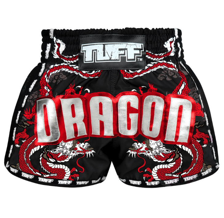 TUFF - Black Chinese Dragon Retro Muay Thai Shorts
