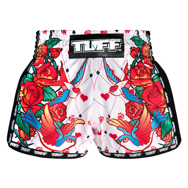 TUFF White Rose Retro Muay Thai Shorts