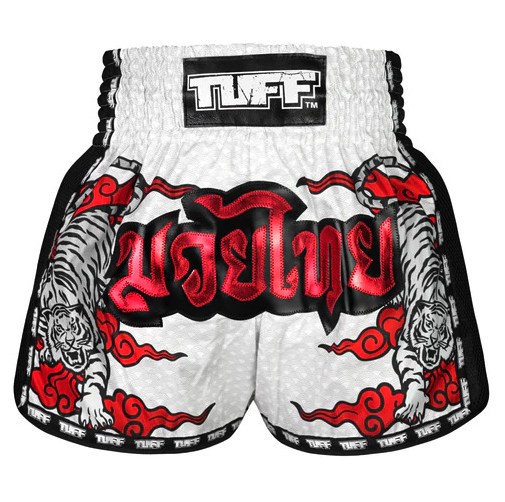 TUFF - White Double Tiger Retro Muay Thai Shorts