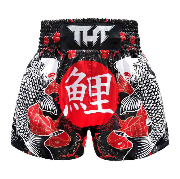 TUFF Black Japanese Koi Fish Thai Boxing Shorts