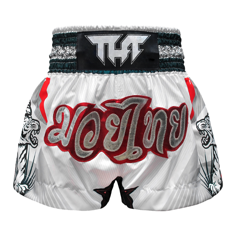 TUFF White Double Tiger Thai Boxing Shorts