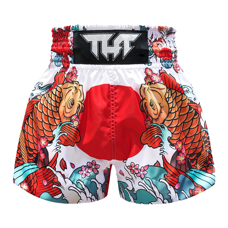 TUFF White Japanese Koi Fish Thai Boxing Shorts