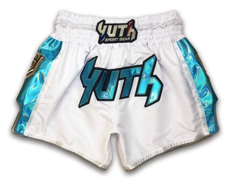 YUTH - Hologram Muay Thai Shorts - White/Blue