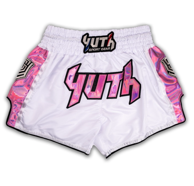 YUTH - Hologram Muay Thai Shorts - White/Pink